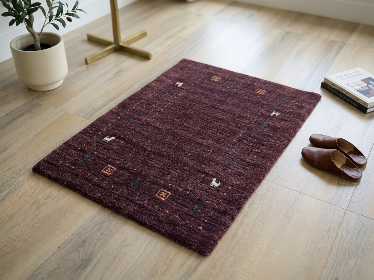 Handmade Gabbeh Wool Rug Purple Traditional Oriental Accent Carpet 2x3 ft