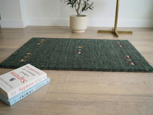 Forest Green Handwoven Gabbeh Wool Rug 2x3 ft