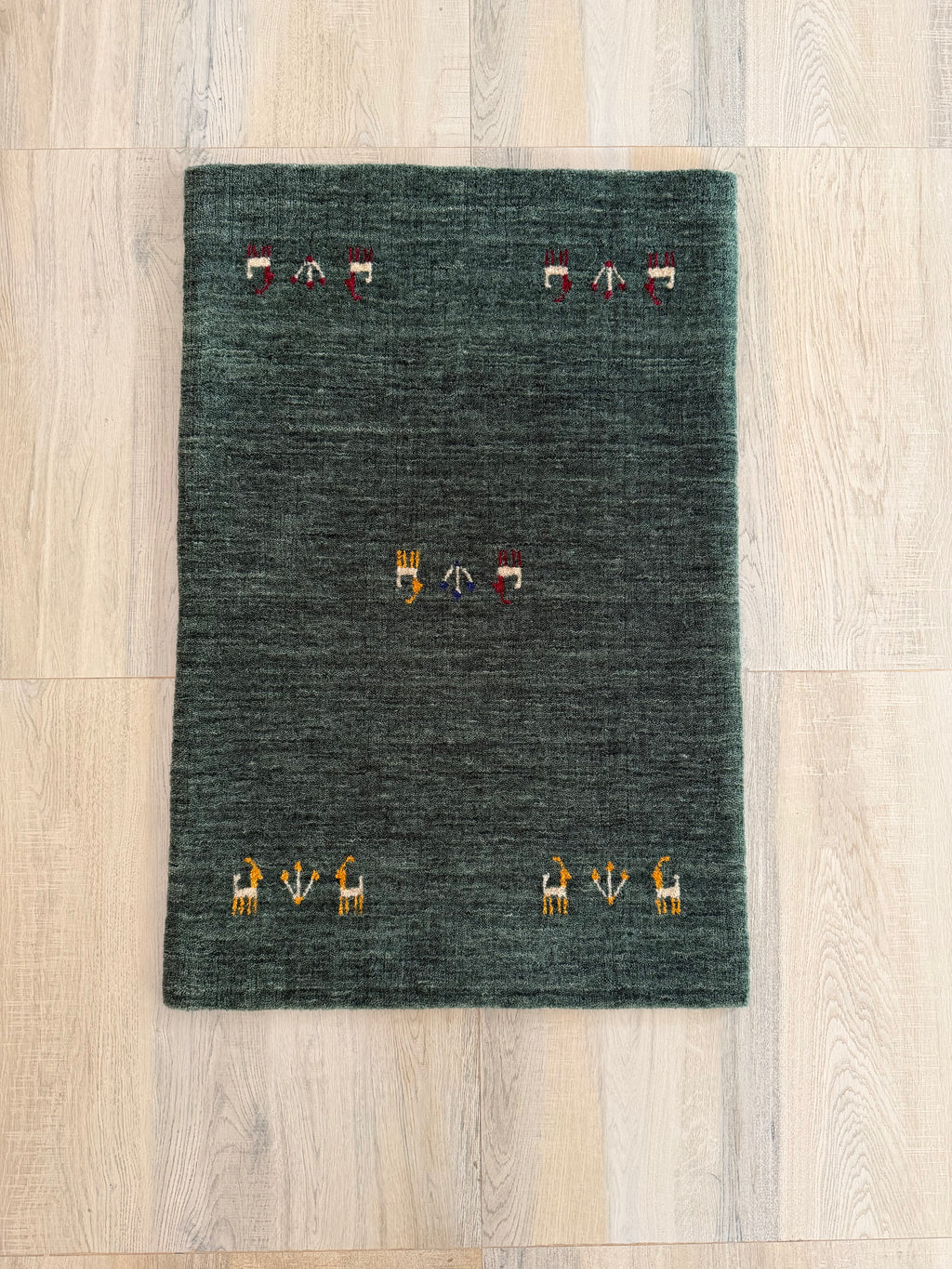 Forest Green Handwoven Gabbeh Wool Rug 2x3 ft