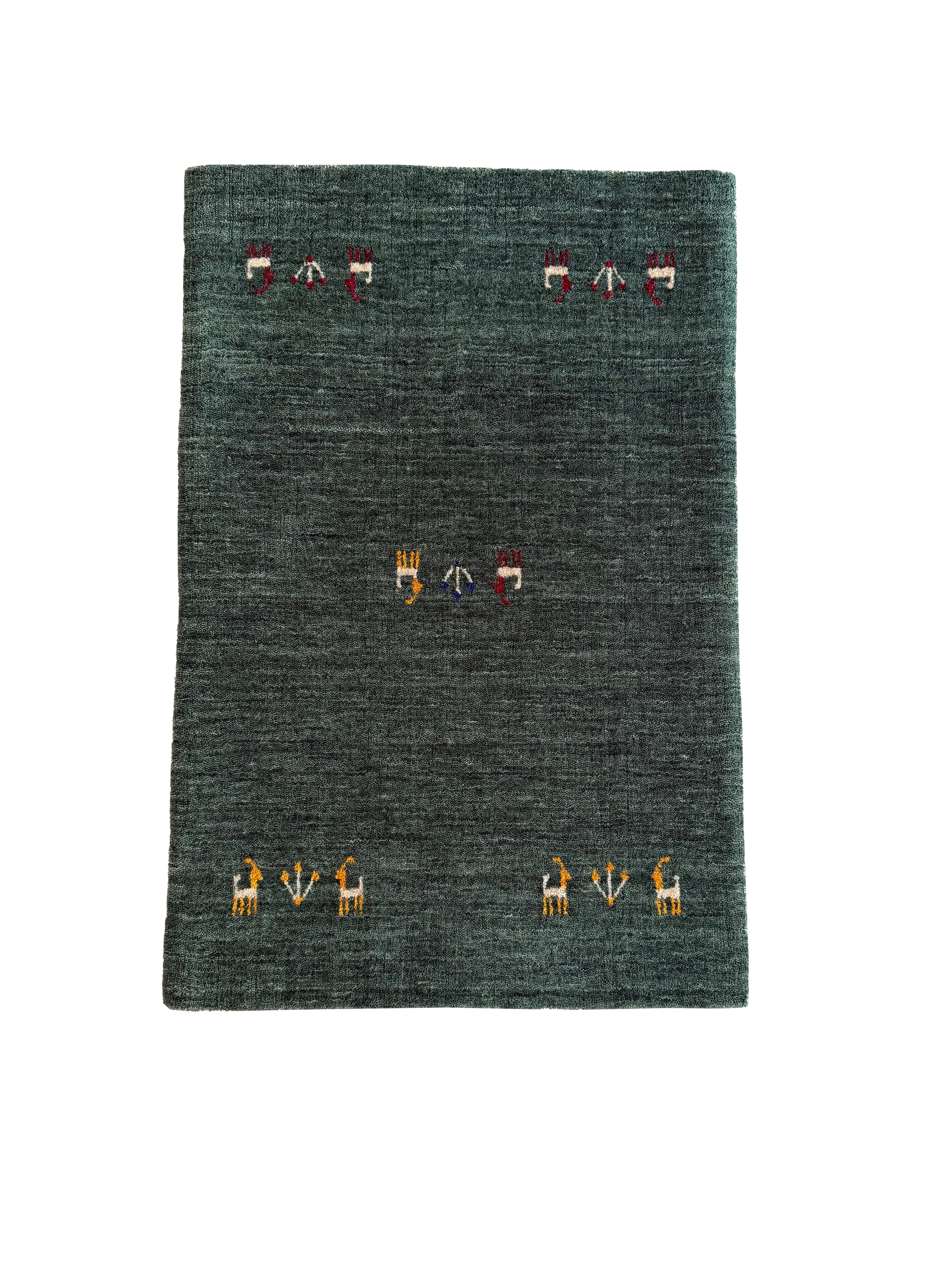 Forest Green Handwoven Gabbeh Wool Rug 2x3 ft