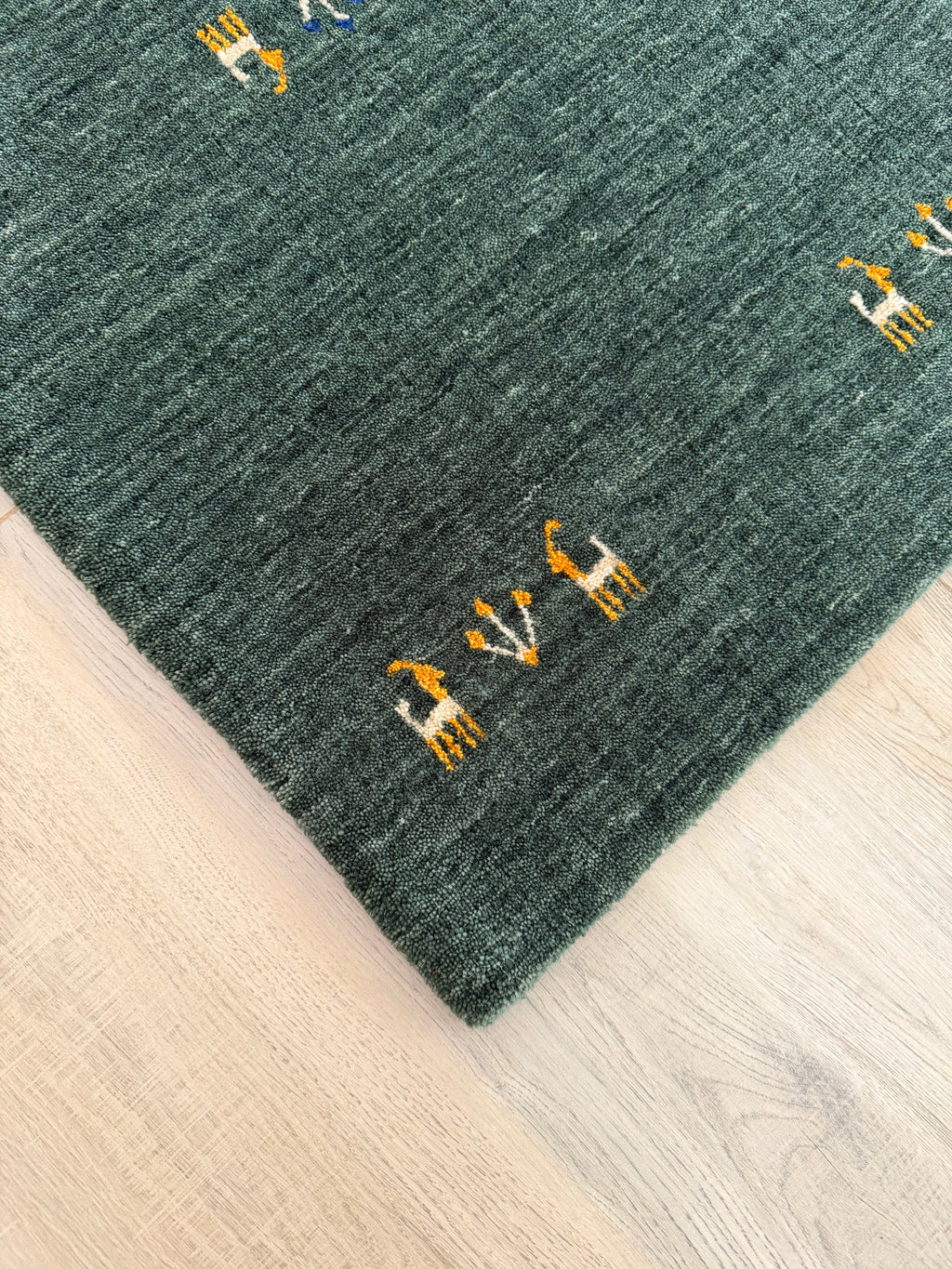 Forest Green Handwoven Gabbeh Wool Rug 2x3 ft
