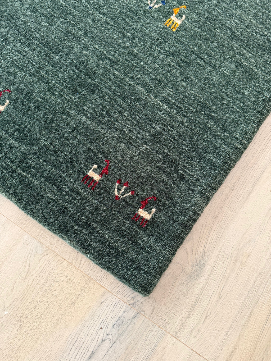 Forest Green Handwoven Gabbeh Wool Rug 2x3 ft