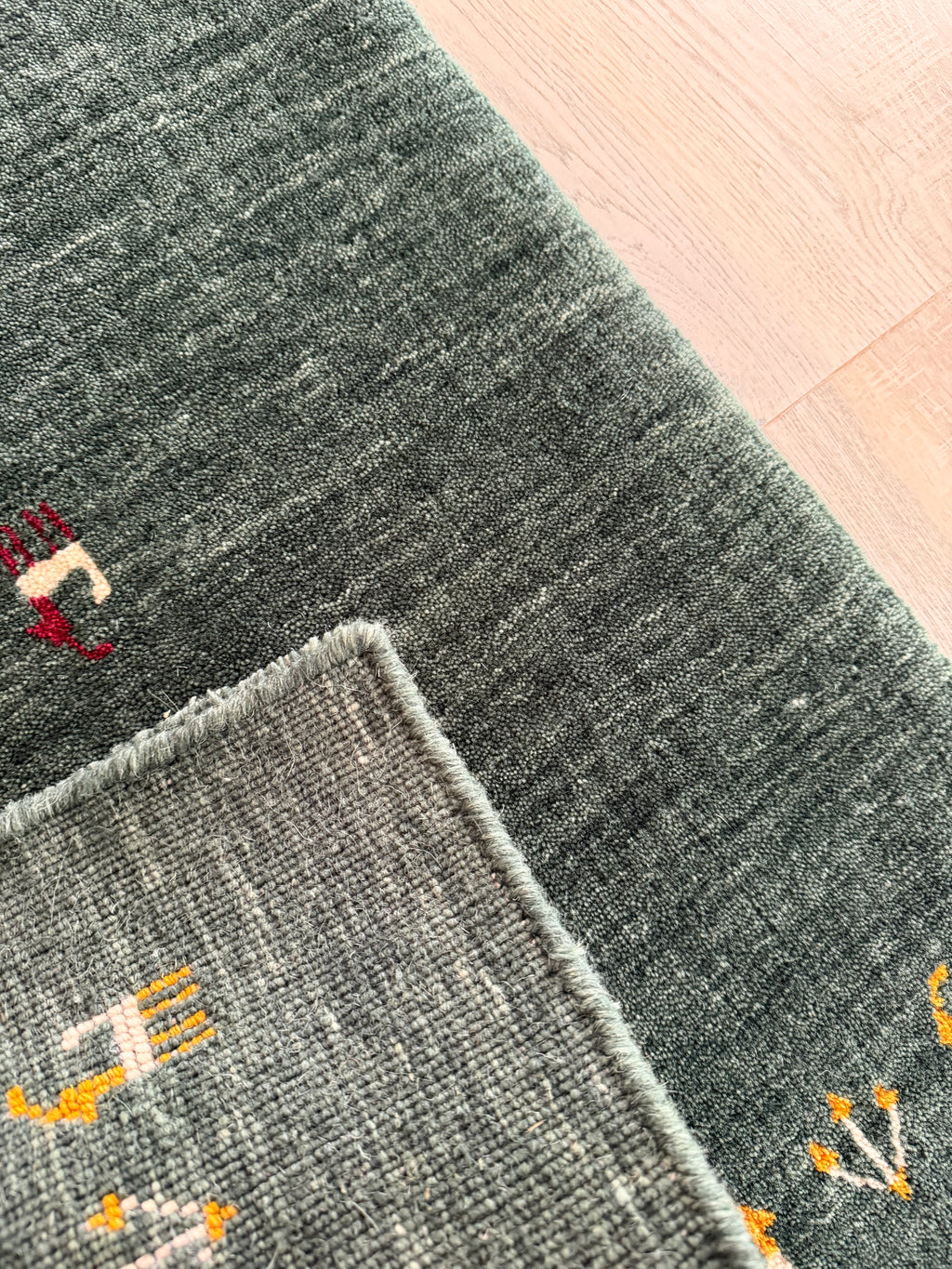 Forest Green Handwoven Gabbeh Wool Rug 2x3 ft