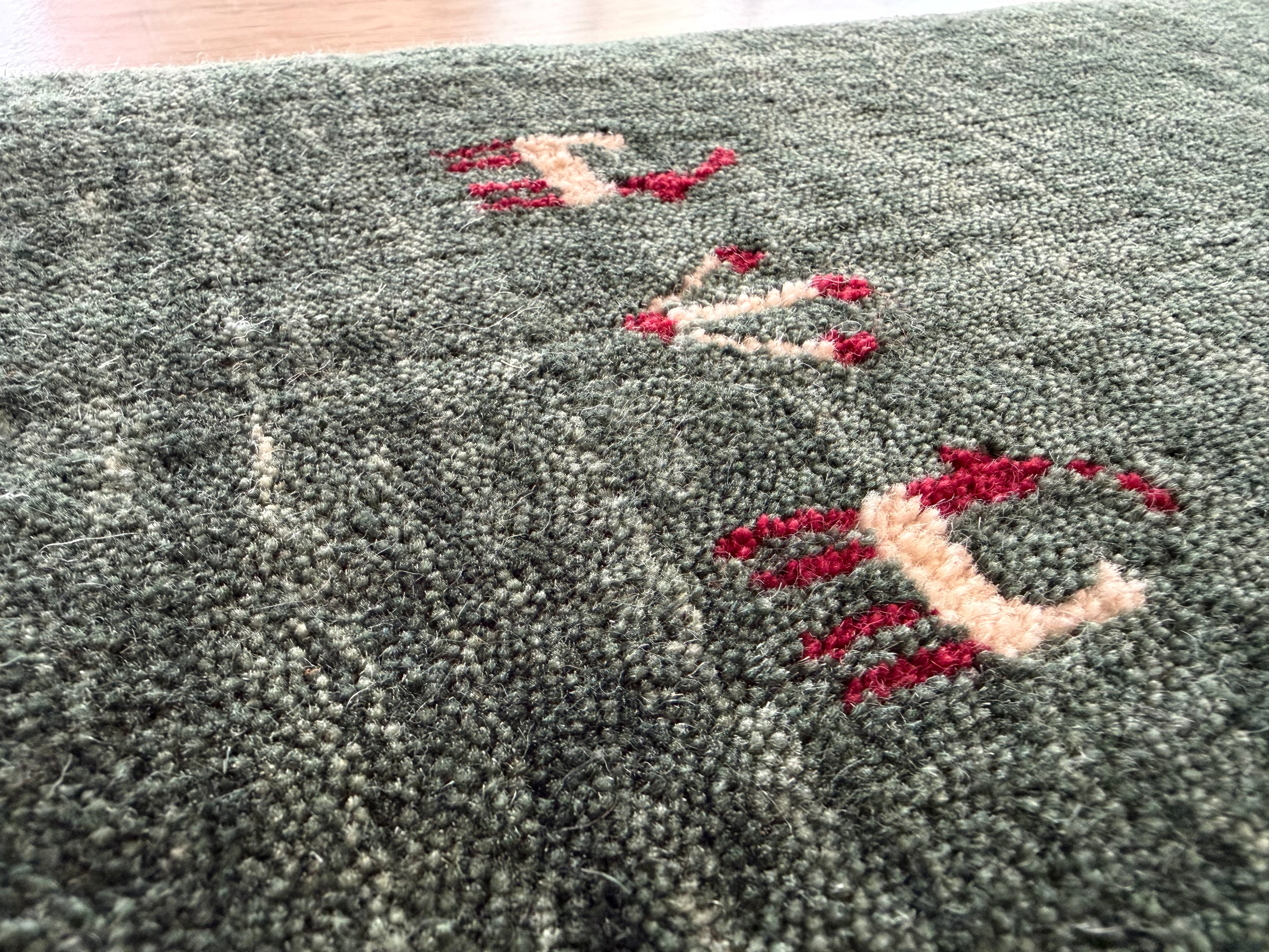 Forest Green Handwoven Gabbeh Wool Rug 2x3 ft