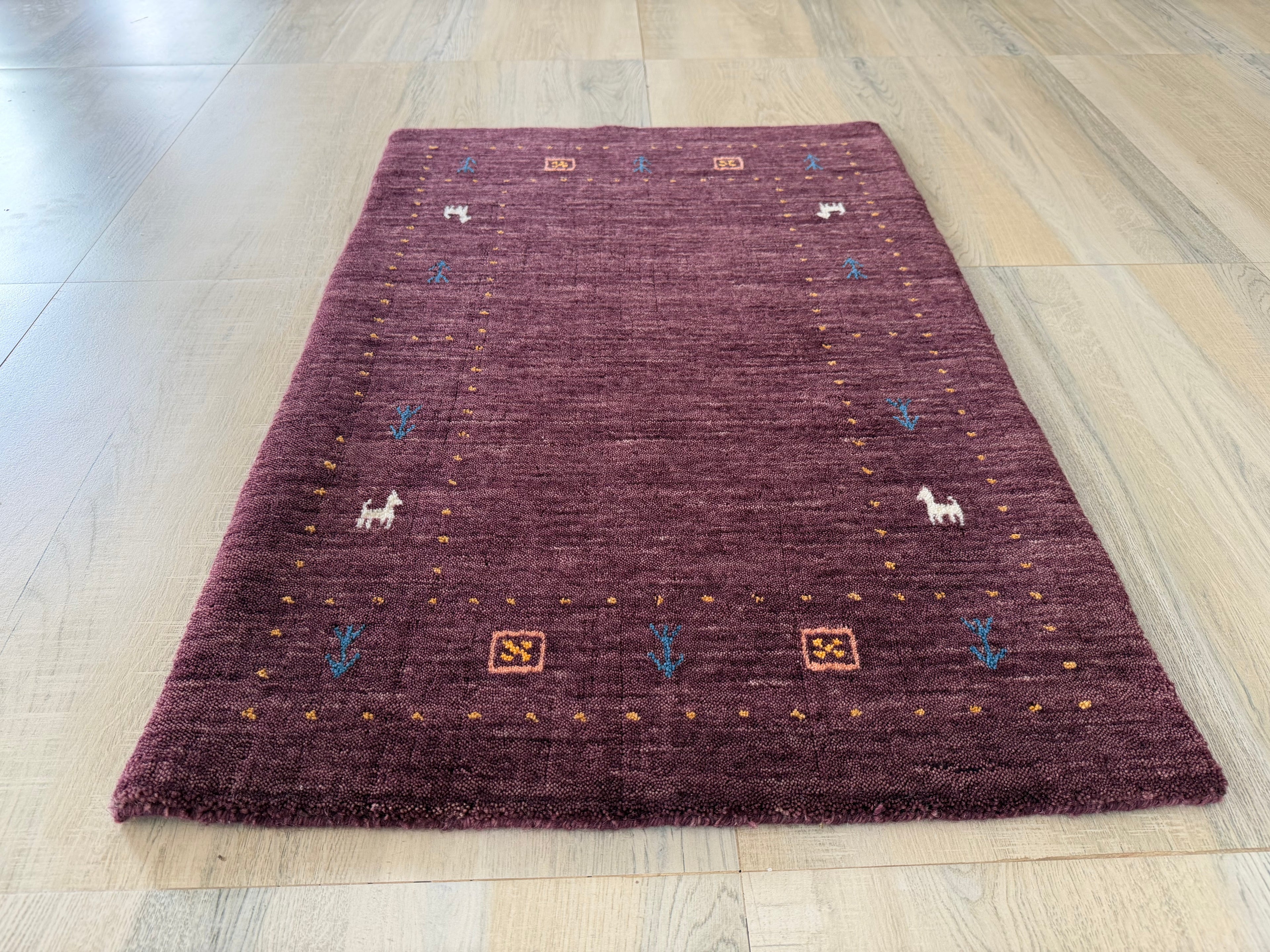 Handmade Gabbeh Wool Rug Purple Traditional Oriental Accent Carpet 2x3 ft