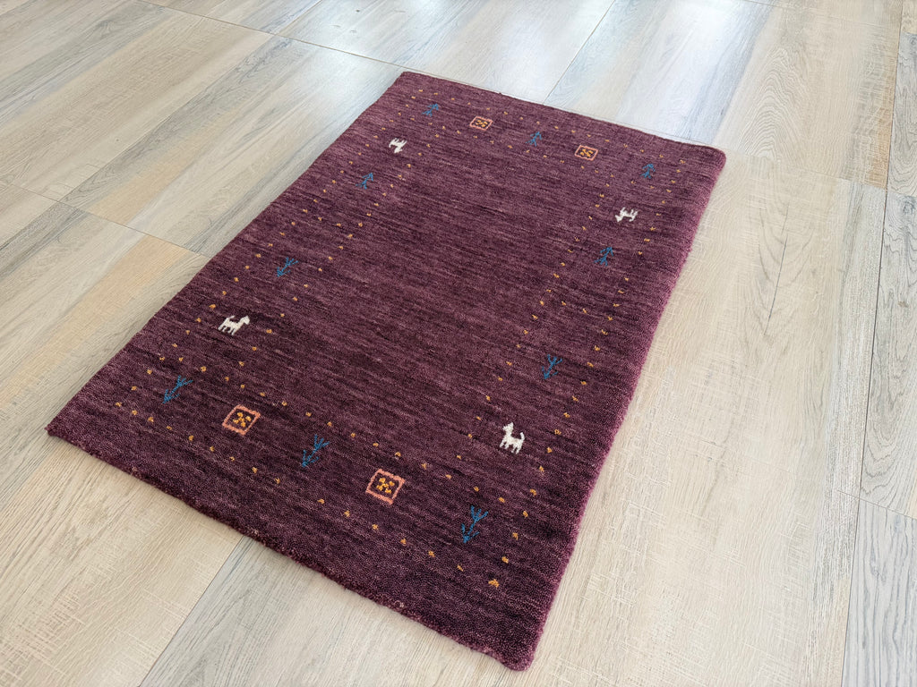 Handmade Gabbeh Wool Rug Purple Traditional Oriental Accent Carpet 2x3 ft