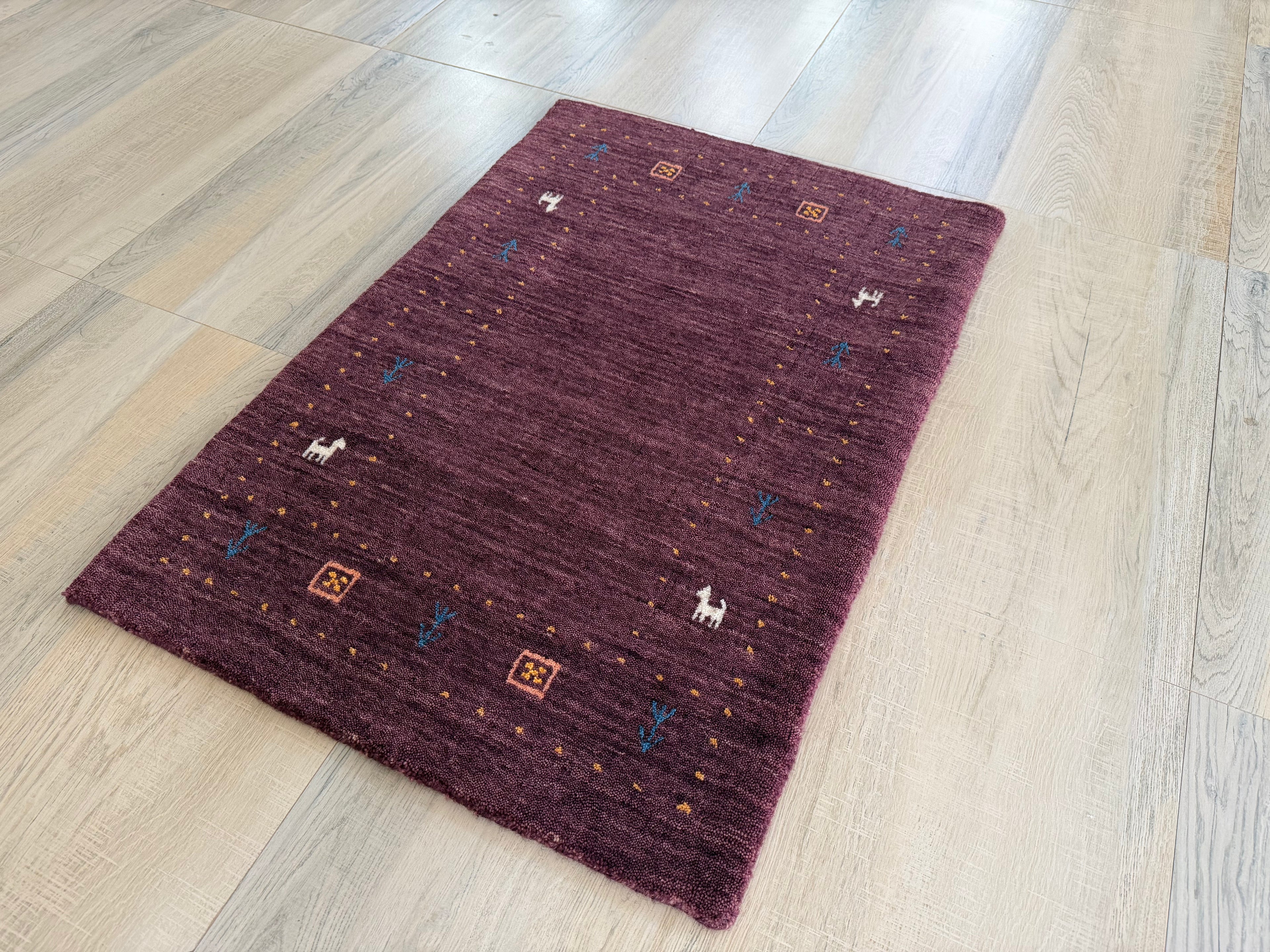 Handmade Gabbeh Wool Rug Purple Traditional Oriental Accent Carpet 2x3 ft
