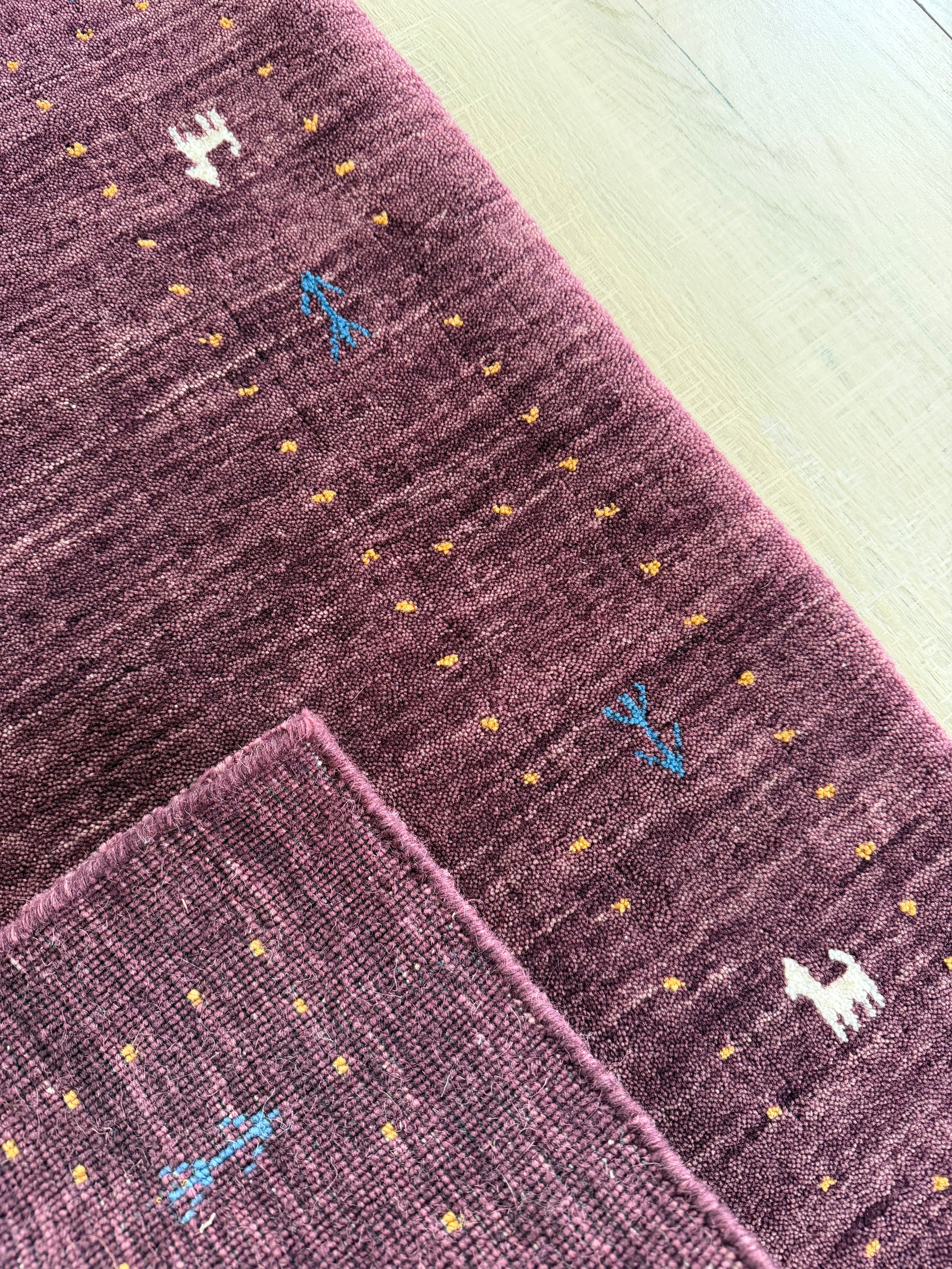 Handmade Gabbeh Wool Rug Purple Traditional Oriental Accent Carpet 2x3 ft