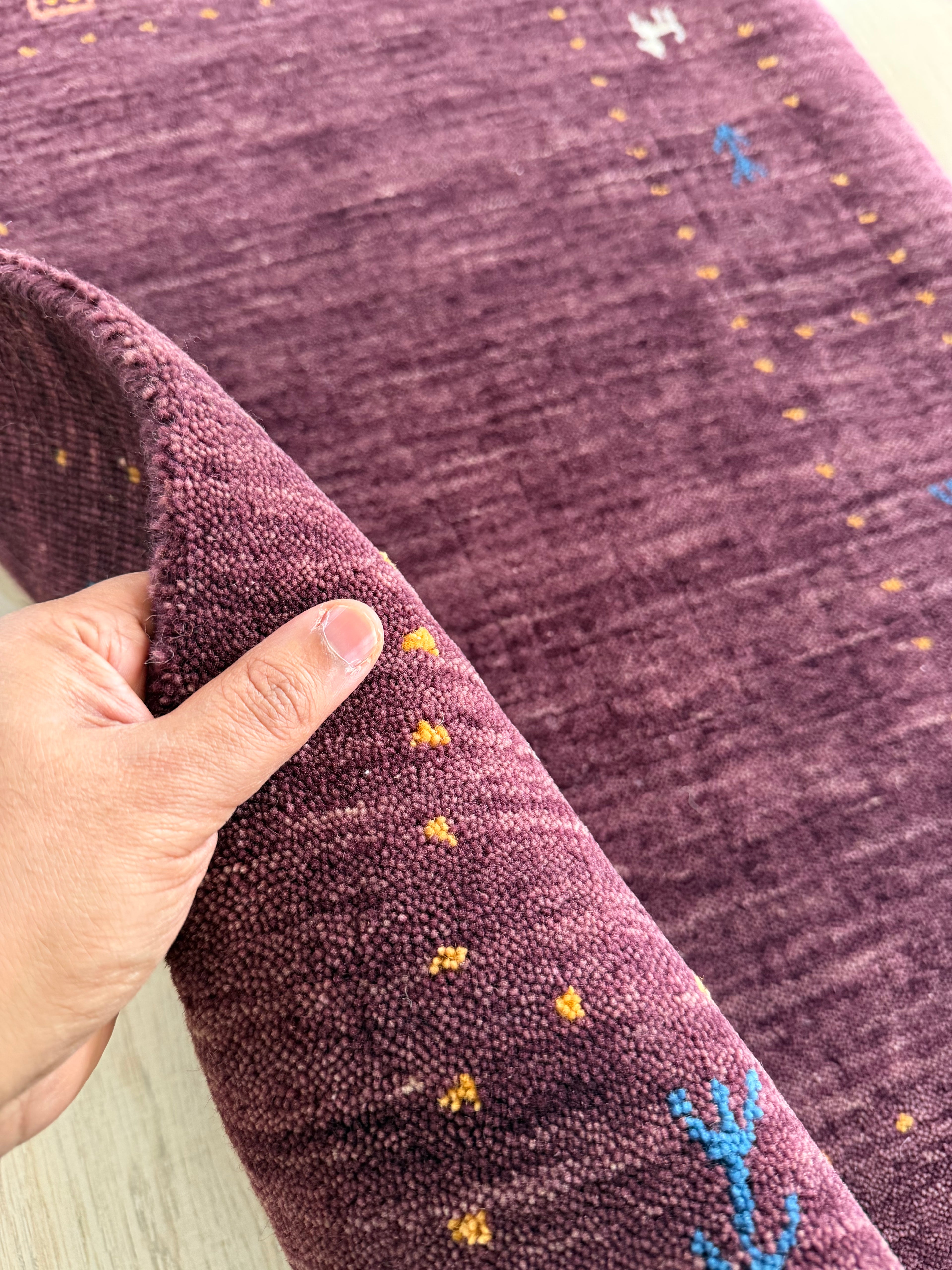 Handmade Gabbeh Wool Rug Purple Traditional Oriental Accent Carpet 2x3 ft