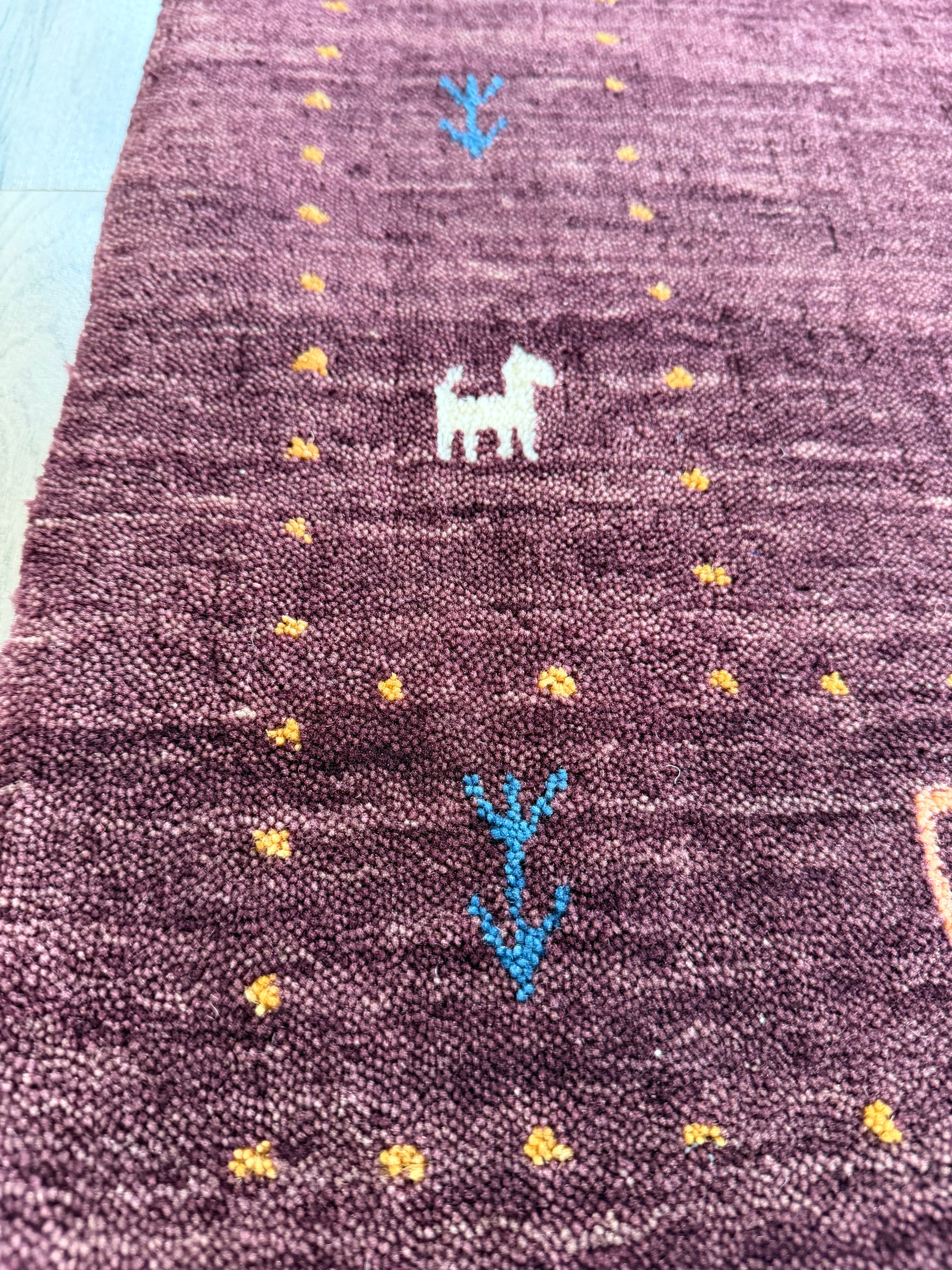 Handmade Gabbeh Wool Rug Purple Traditional Oriental Accent Carpet 2x3 ft